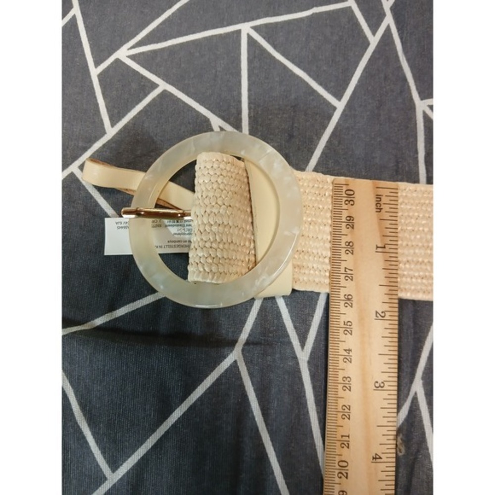 J. Crew Womens Natural Woven Straw Stretch Belt Marbled Resin Buckle B0920 S/M - Picture 8 of 10